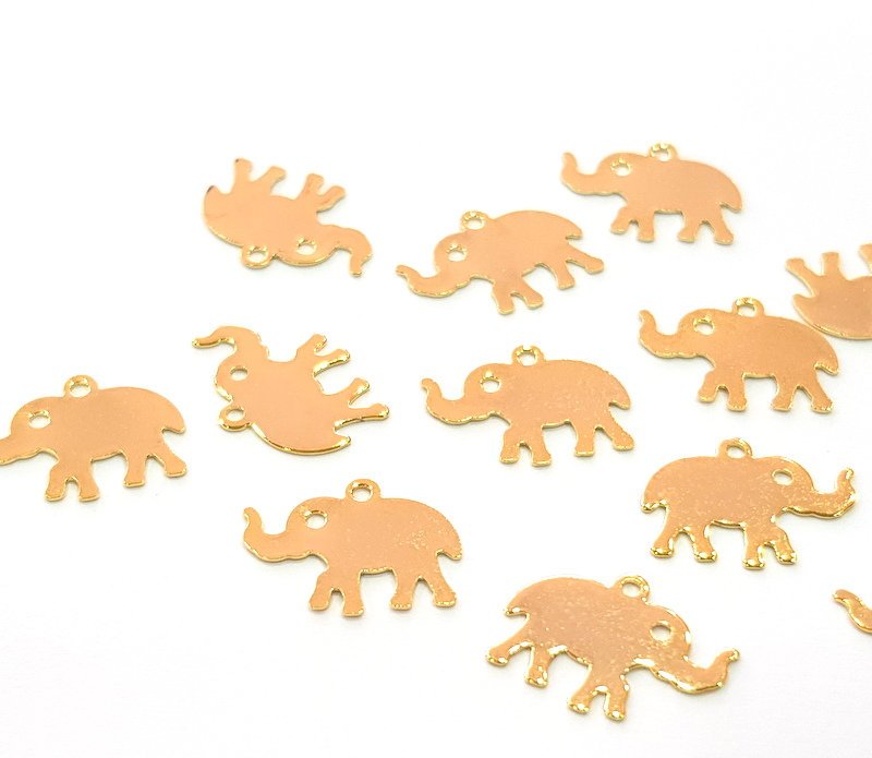 10 Elephant Charms Gold Plated Charms Gold Plated Brass (16x12mm)  G13641