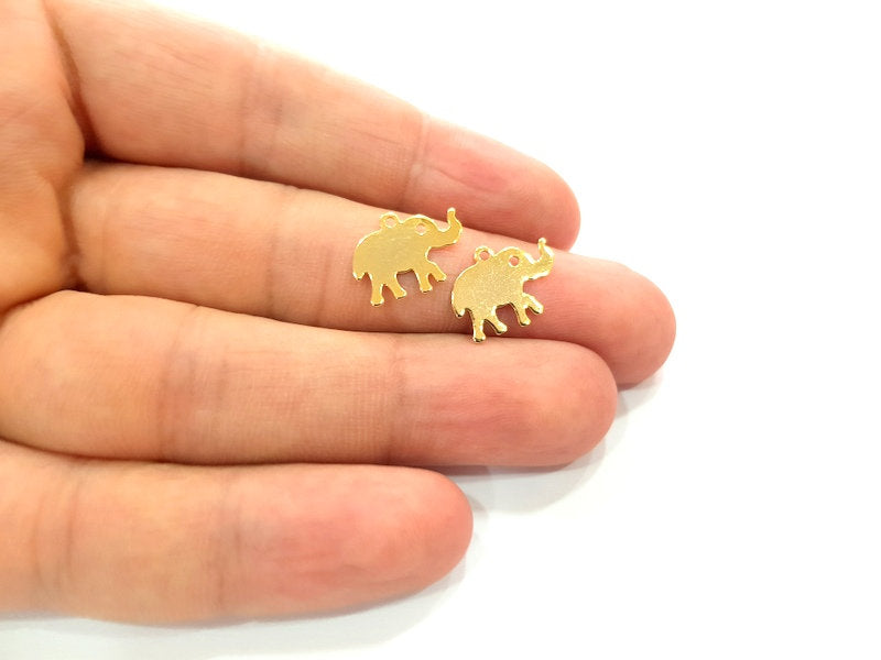 10 Elephant Charms Gold Plated Charms Gold Plated Brass (16x12mm)  G13641