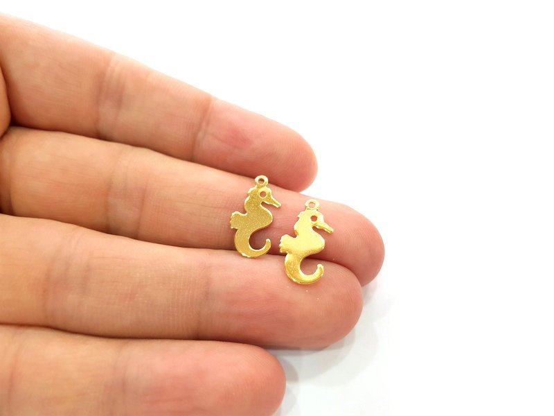 10 Seahorse Charms Gold Plated Charms Gold Plated Brass (17x9mm)  G13642