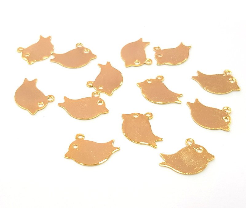 10 Bird Charms Gold Plated Charms Gold Plated Brass (15x12mm)  G13643