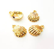 4 Oyster Charms Shell Charm Mussel Charms Sea Ocean Shiny Gold Plated Charm Gold Plated Metal (19x14mm)  G13644