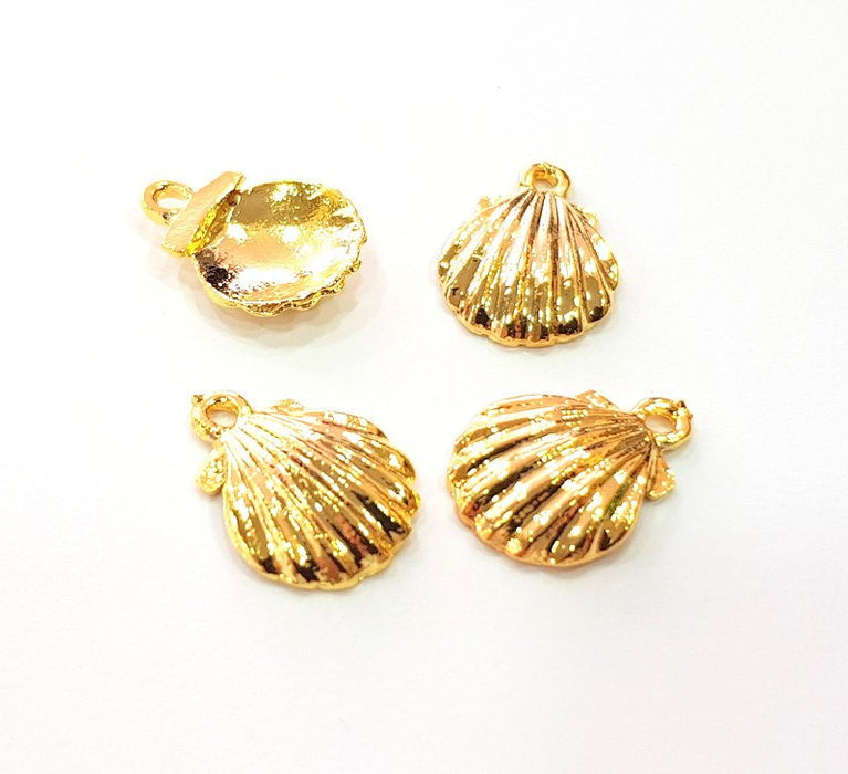 4 Oyster Charms Shell Charm Mussel Charms Sea Ocean Shiny Gold Plated Charm Gold Plated Metal (19x14mm)  G13644