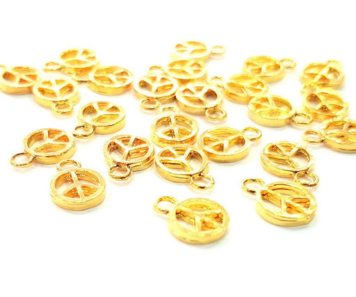 20 Peace Charm Shiny Gold Plated Charm Gold Plated Metal (8mm)  G13645