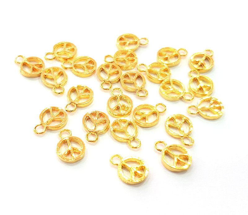 20 Peace Charm Shiny Gold Plated Charm Gold Plated Metal (8mm)  G13645