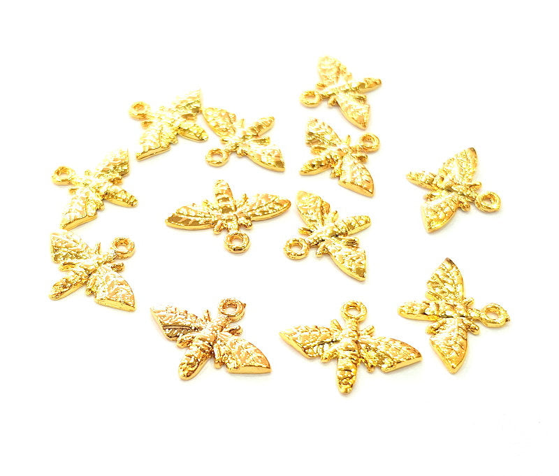 10 Bee Charm Shiny Gold Plated Charm Gold Plated Metal (17x13mm)  G13646