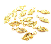 10 Feather Charm Shiny Gold Plated Charm Gold Plated Metal (22x9mm)  G13648