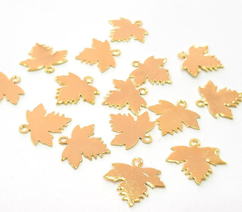 10 Leaf Bird Charms Gold Plated Charms Gold Plated Brass (14x13mm)  G13651