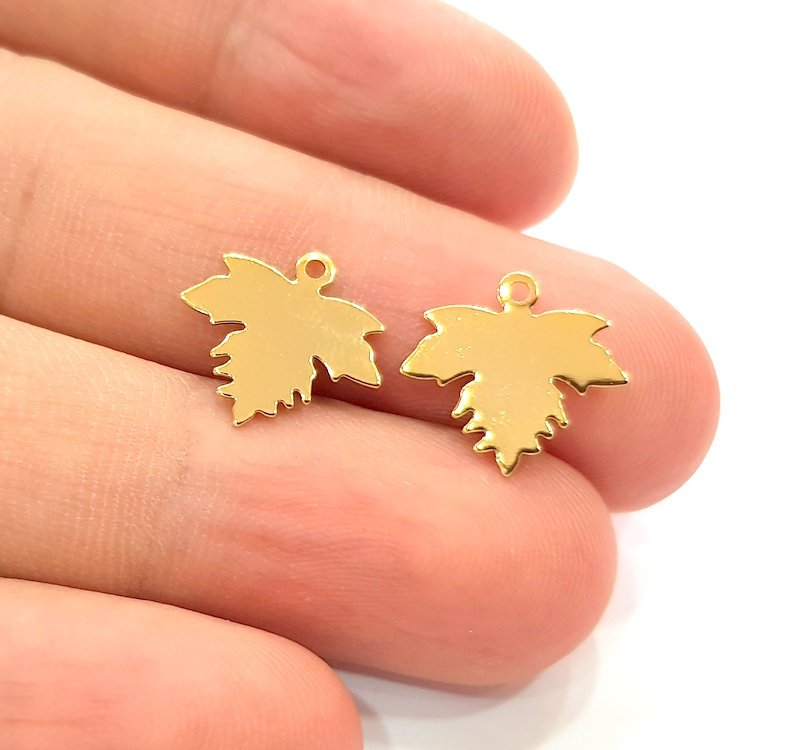 10 Leaf Bird Charms Gold Plated Charms Gold Plated Brass (14x13mm)  G13651