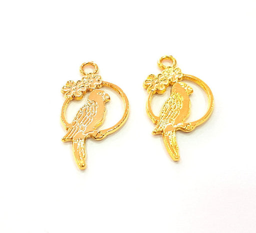 4 Parrot Charm Shiny Gold Plated Charm Gold Plated Metal (28x14 mm)  G13653