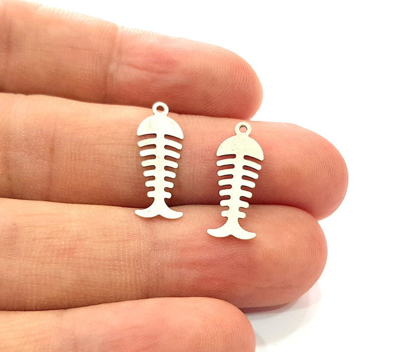 20 Fishbone Charm Silver Charms Antique Silver Plated Brass (20x7 mm) G13654