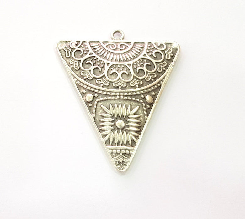 Triangle Pendant Silver Pendant Antique Silver Plated Metal (60x51mm) G14386