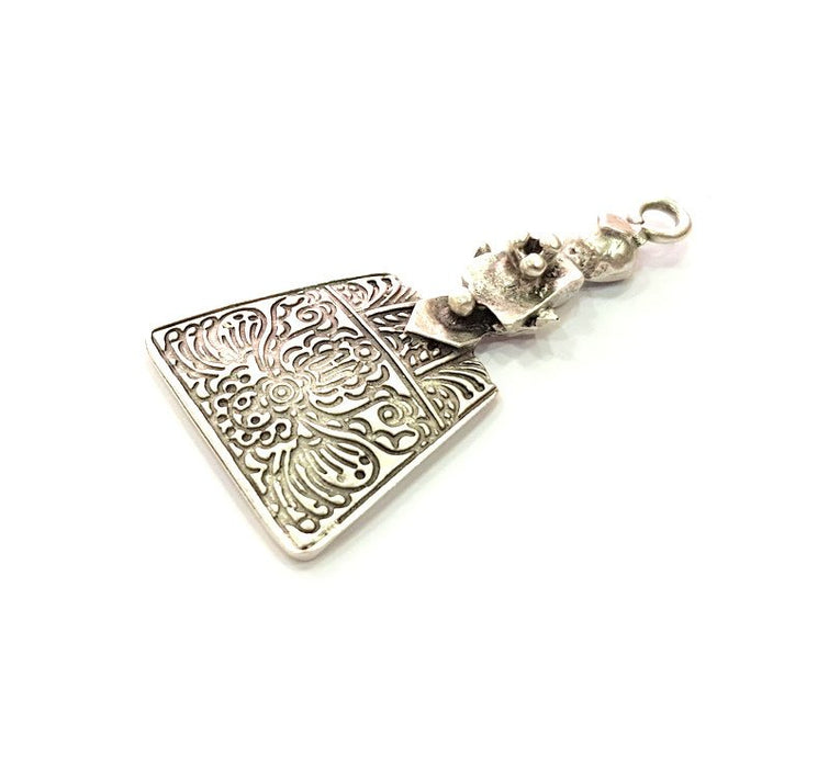 2 Silver Ethnic Charms Antique Silver Plated Metal (49x25mm) G13656