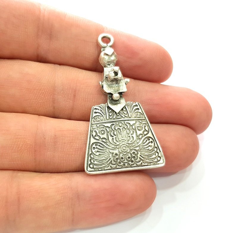 2 Silver Ethnic Charms Antique Silver Plated Metal (49x25mm) G13656