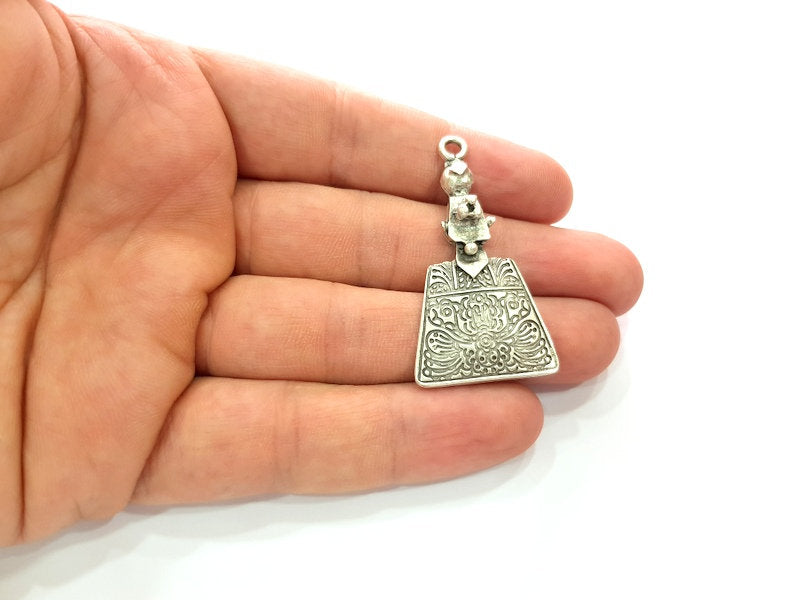 2 Silver Ethnic Charms Antique Silver Plated Metal (49x25mm) G13656