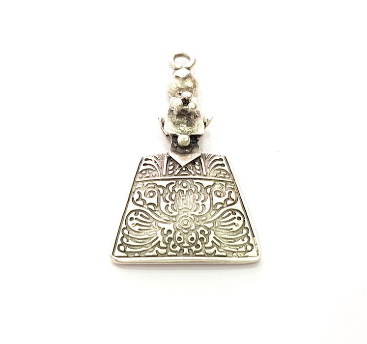 2 Silver Ethnic Charms Antique Silver Plated Metal (49x25mm) G13656