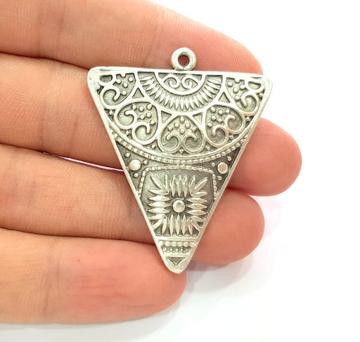 Triangle Pendant Silver Pendant Antique Silver Plated Metal (46x38mm) G13659