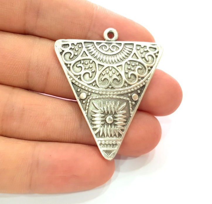 Triangle Pendant Silver Pendant Antique Silver Plated Metal (46x38mm) G13659