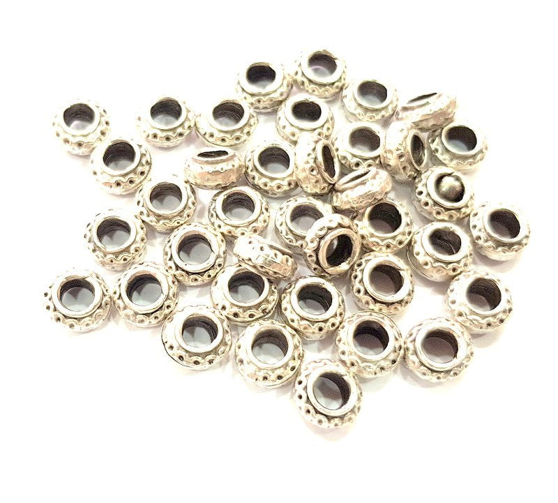 20 Silver Rondelle Beads Antique Silver Plated Beads 8mm  G13664