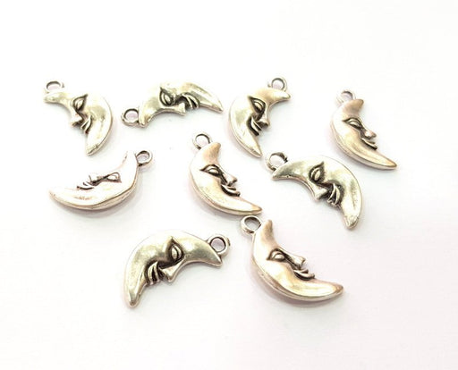 10 Moon Charm Silver Charms Antique Silver Plated Metal (18x9mm) G12671