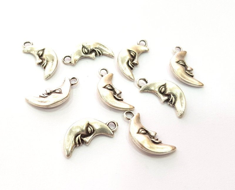 10 Moon Charm Silver Charms Antique Silver Plated Metal (18x9mm) G12671