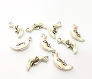 10 Moon Charm Silver Charms Antique Silver Plated Metal (18x9mm) G12671