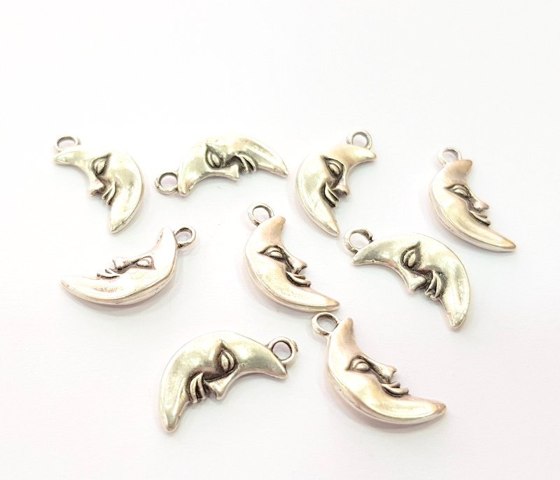 10 Moon Charm Silver Charms Antique Silver Plated Metal (18x9mm) G12671