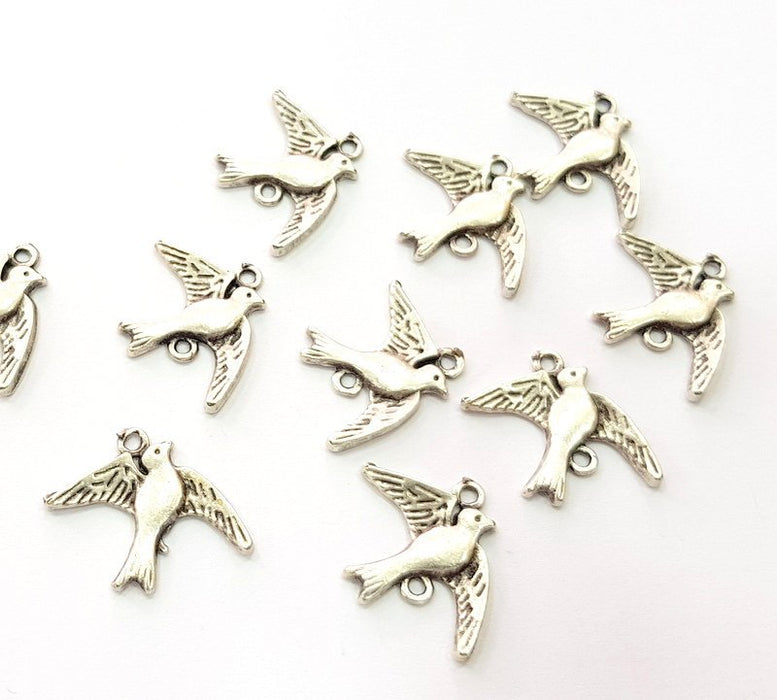 10 Bird Charm Silver Charms Antique Silver Plated Metal (21x16mm) G12672