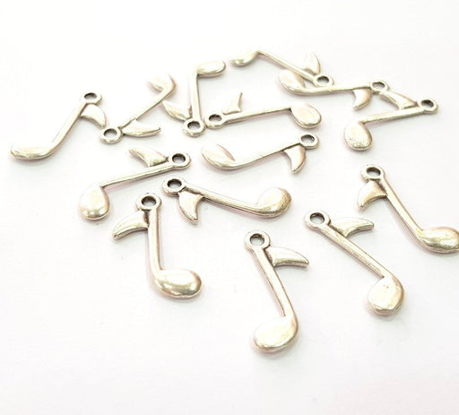 10 Musical Note Charm Silver Charms Antique Silver Plated Metal (23x10mm) G12673