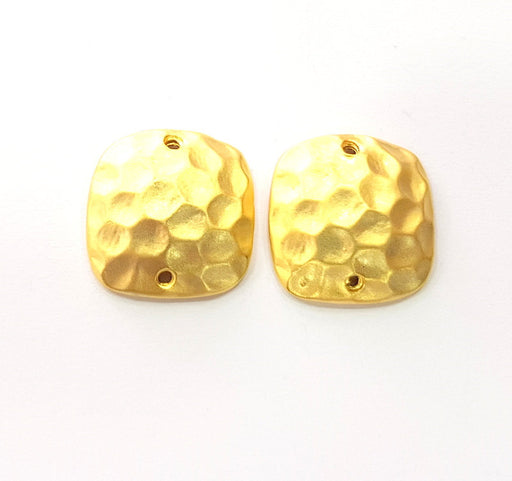 2 Gold Hammered Connector Gold Plated Metal (18mm)  G12704