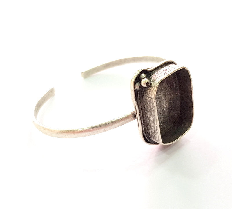 Silver Bracelet Blank Bangle Blank Cuff Blank Adjustable Bracelet inlay Blank Antique Silver Plated Brass (25x18mm Blanks) G12770