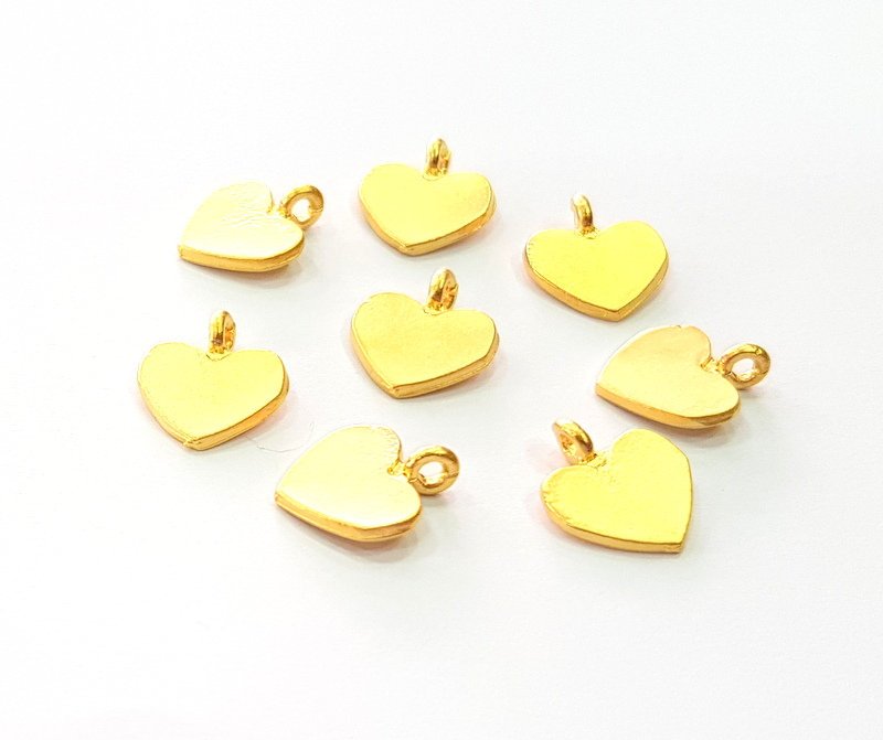 10 Heart Charms Gold Charm Gold Plated Metal (14x12mm)  G13698