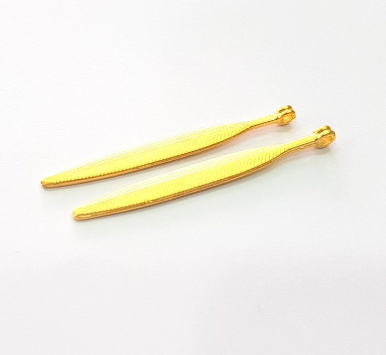 4 Feather Charms Gold Charm Gold Plated Metal (55x5mm)  G13700