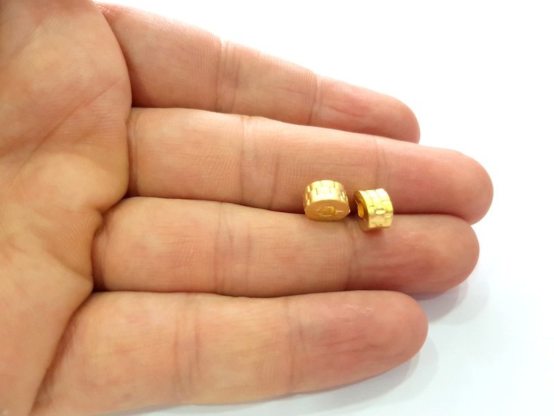 5 Gold Rondelle Beads Spacer Gold Plated Metal Beads  (8 mm)  G13709