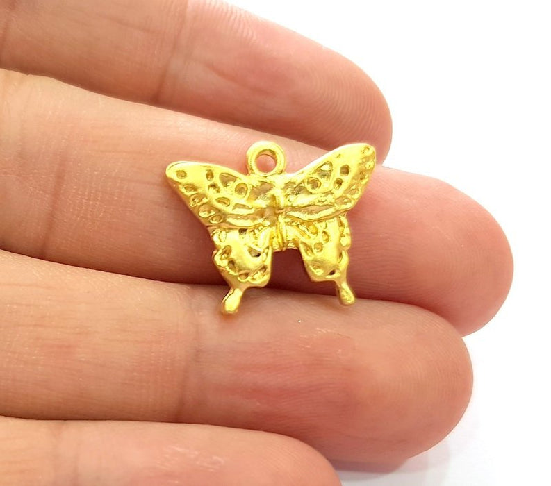 2 Butterfly Charms Gold Charm Gold Plated Metal (21x17mm)  G13710