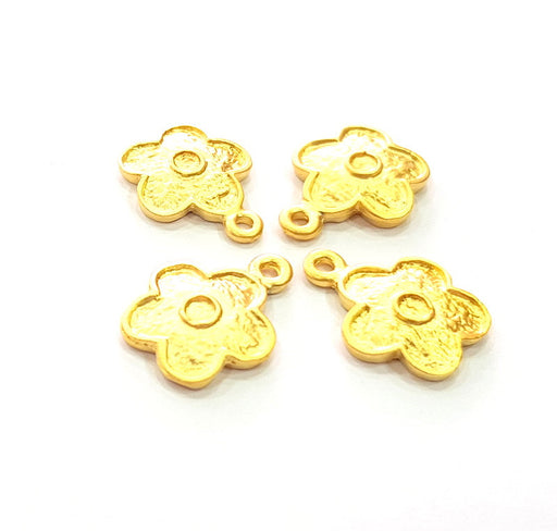 4 Flower Charms Gold Charm Gold Plated Metal (18x14mm)  G13711