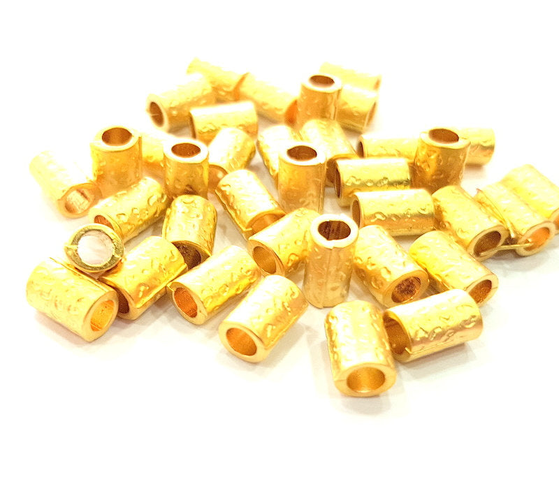 10 Gold Tube Spacer Gold Plated Metal Beads  (9x6 mm)  G13712