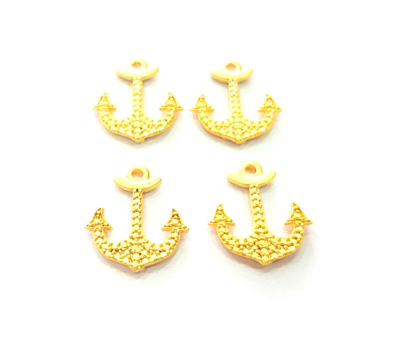 4 Anchor Charms Gold Charm Gold Plated Metal (21x17mm)  G13716