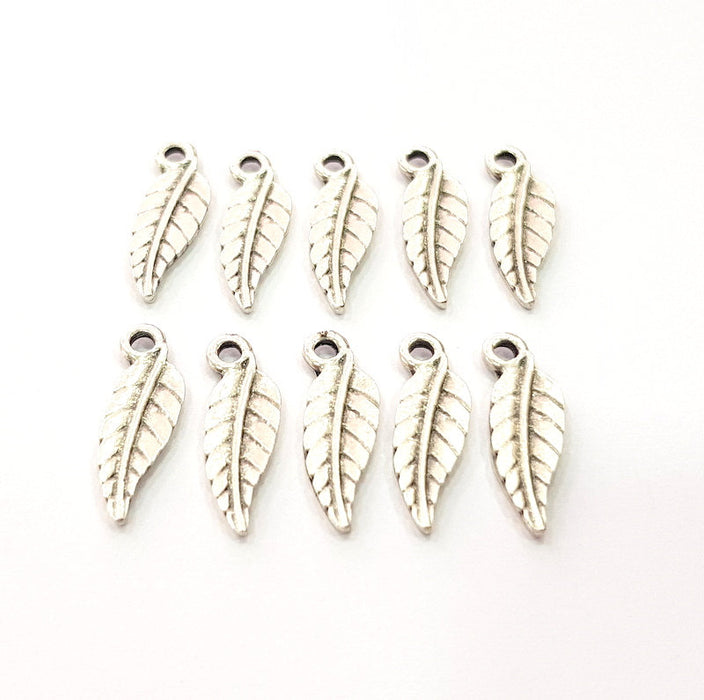 20 Leaf Charm Silver Charms Antique Silver Plated Metal (18x6mm) G12809