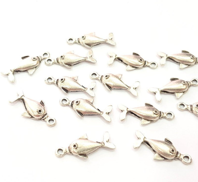 20 Fish Charm Silver Charms Antique Silver Plated Metal (23x10mm) G12810