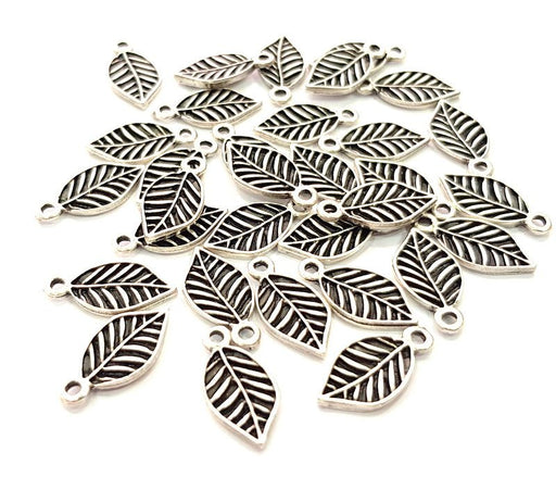 20 Leaf Charm Silver Charms Antique Silver Plated Metal (18x10mm) G12812