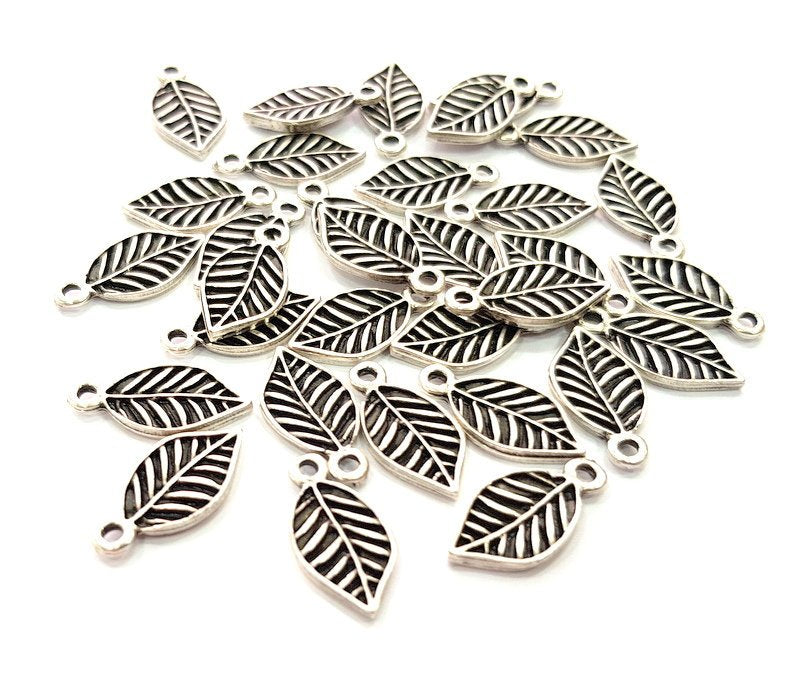 20 Leaf Charm Silver Charms Antique Silver Plated Metal (18x10mm) G12812