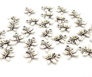 10 Butterfly Charm Silver Charms Antique Silver Plated Metal (14x13mm) G12813