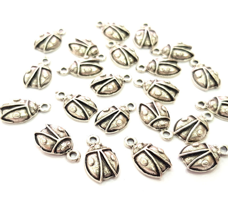 20 Ladybug Charm Silver Charms Antique Silver Plated Metal (15x10mm) G12815