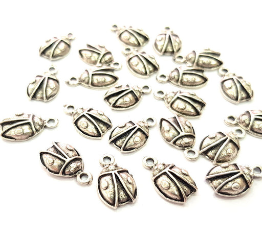 20 Ladybug Charm Silver Charms Antique Silver Plated Metal (15x10mm) G12815