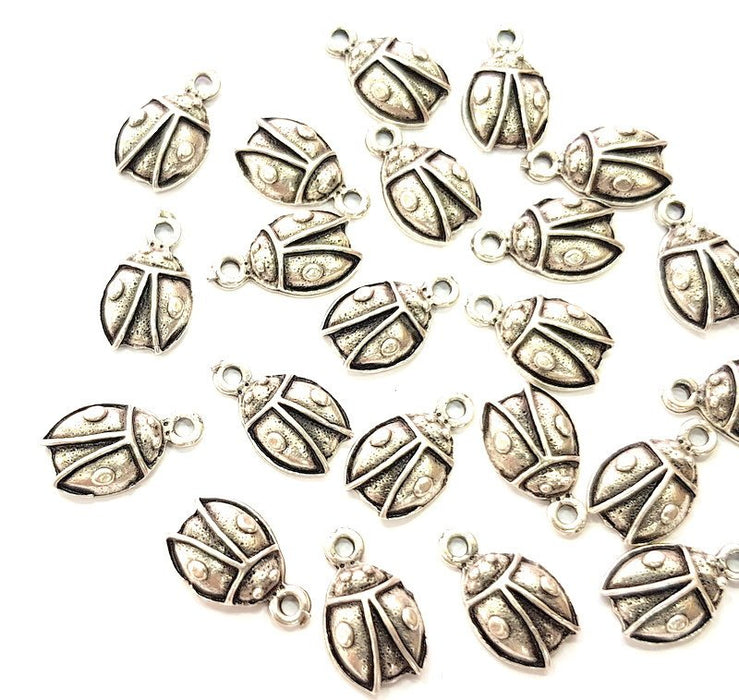 20 Ladybug Charm Silver Charms Antique Silver Plated Metal (15x10mm) G12815