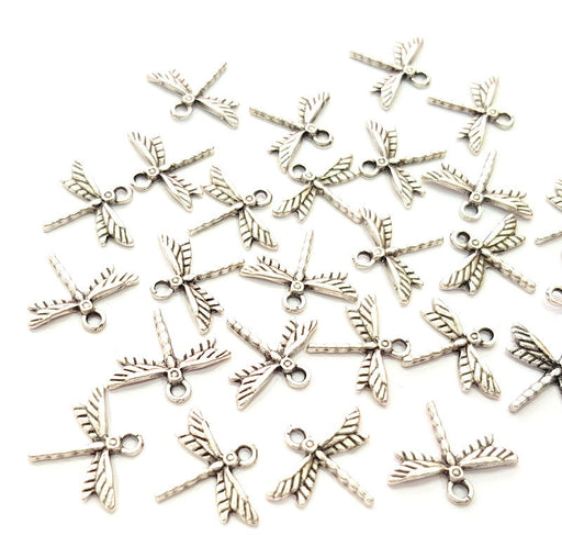 20 Dragonfly Charm Silver Charms Antique Silver Plated Metal (18x15mm) G12817