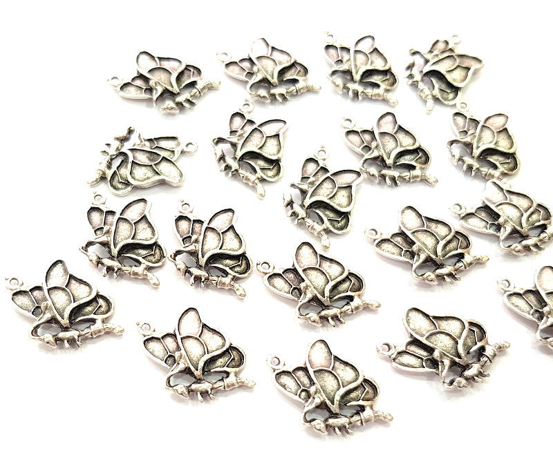 10 Butterfly Charm Silver Charms Antique Silver Plated Metal (18x15mm) G12818
