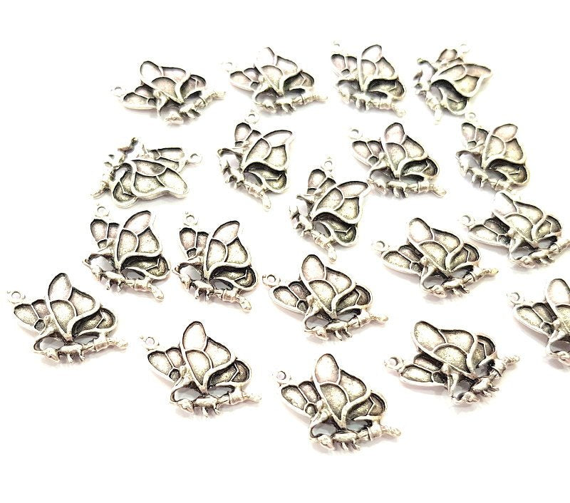 10 Butterfly Charm Silver Charms Antique Silver Plated Metal (18x15mm) G12818
