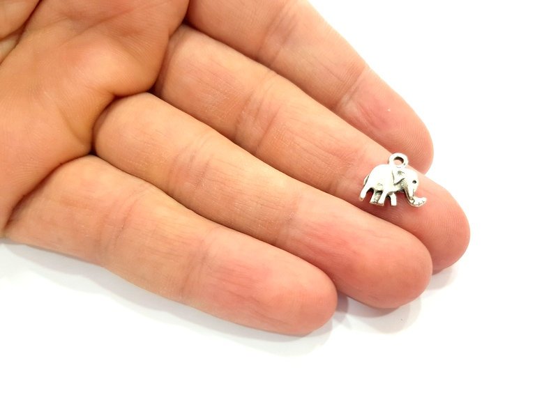 20 Elephant Charm Silver Charms Antique Silver Plated Metal (13x12mm) G12819