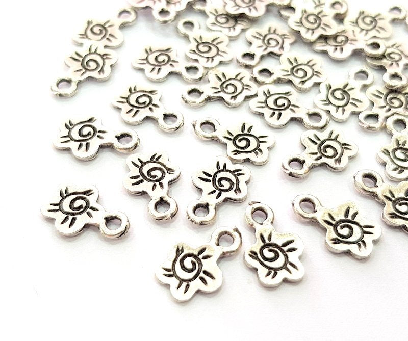 40 Flower Charm Silver Charms Antique Silver Plated Metal (13x8mm) G12820